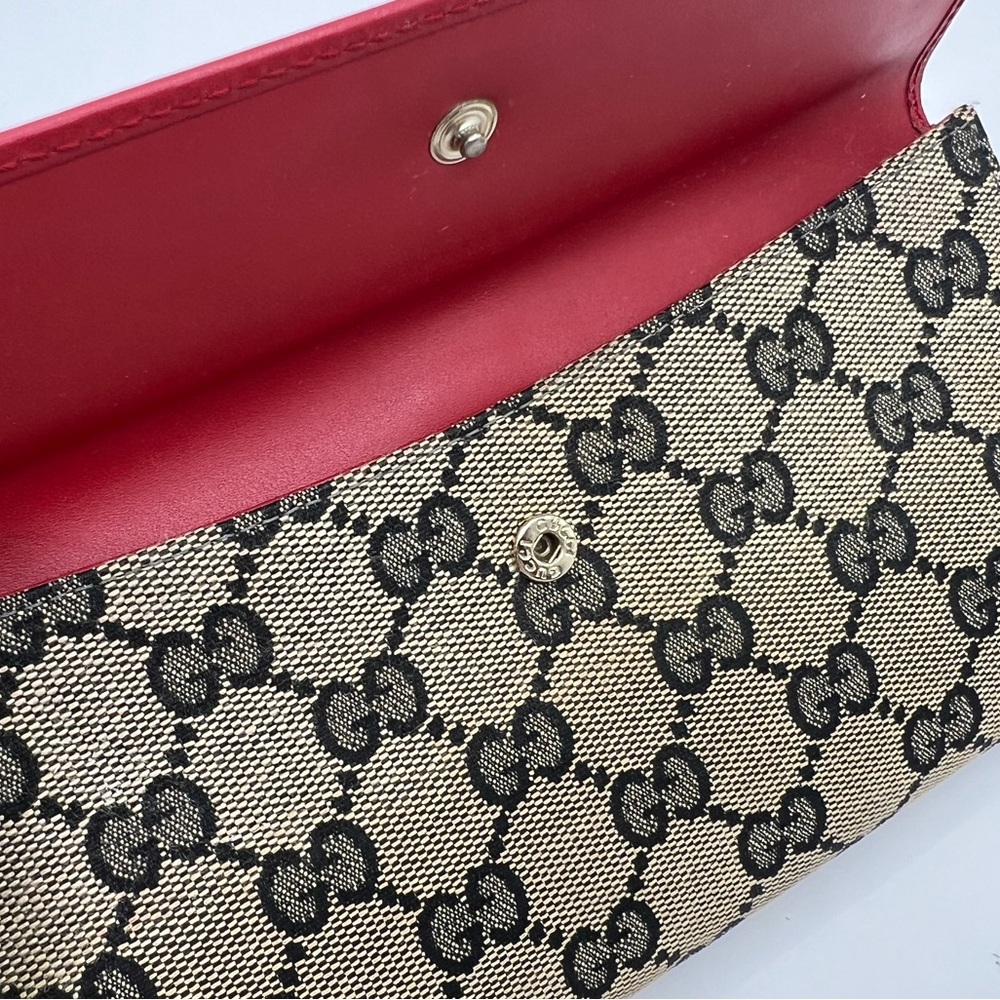 Authentic GUCCI GG Monogram Canvas x Red Leather Snap Long Wallet EUC - Picture 7 of 14